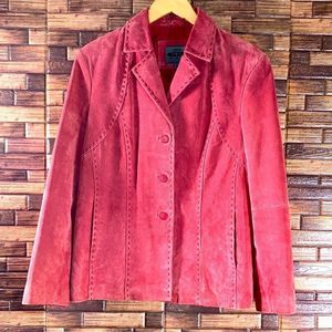 Vintage Nordstroms Womens A Bernardo Large Rose Pink Leather Suede Jacket